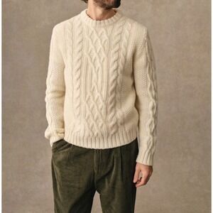 Octobre Editions Mens XL 100% Wool Cable Knit Sweater Ivory Aran Fisherman